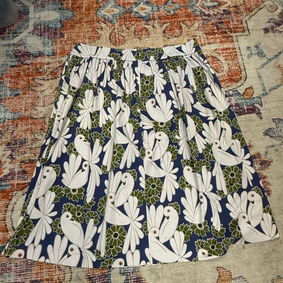 Ann Taylor Factory Women's Blue White Green Bird Floral A-Line Skirt Size 14 - Picture 4 of 6
